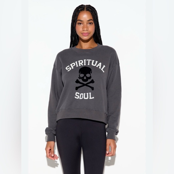 Spiritual Gangster Tops - SPIRITUAL GANGSTER Skull Black Crew Neck Sweatshirt Women’s Size Small